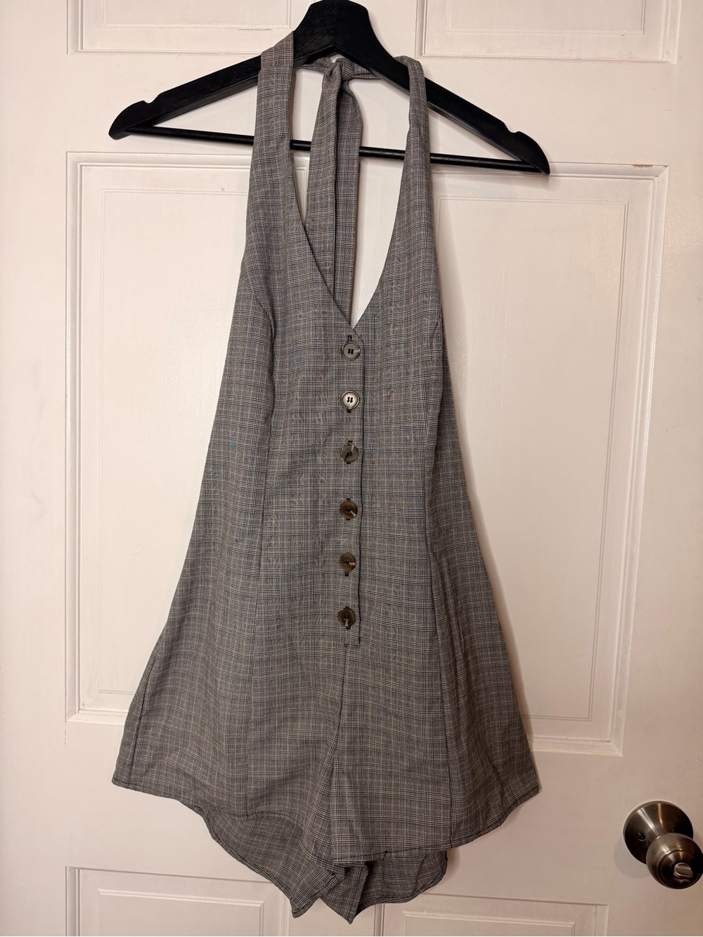 Forever 21 Gray Plaid Backless Halter Romper Dress